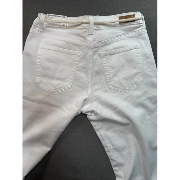 AG Adriano Goldschmied Saige Wide Leg Crop White Jeans Japanese Fabric NWT Sz 31